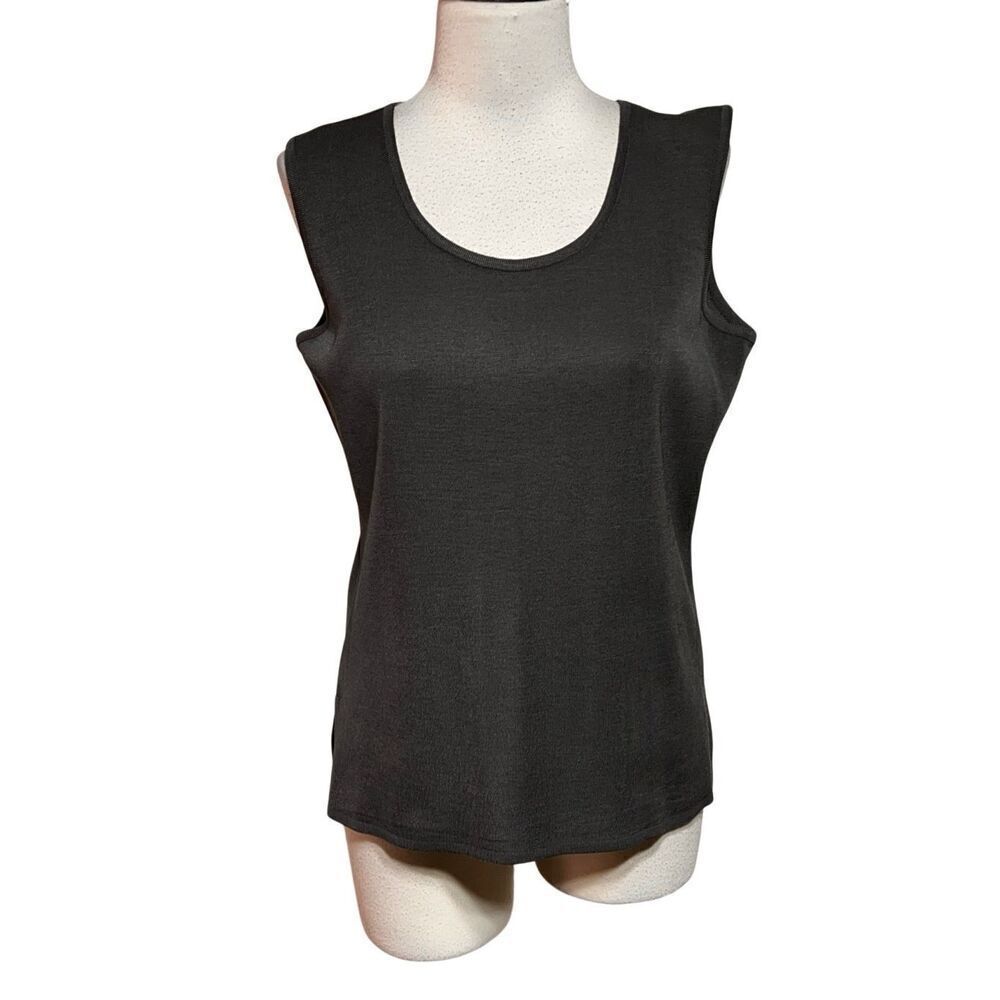 Ming Wang Leather Trimmed Sleeveless Sweater Tank Top Size Small